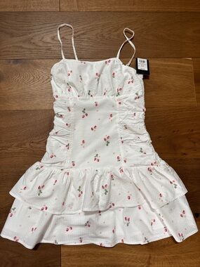 Girls' White Strawberry Print Ruffled Sundress